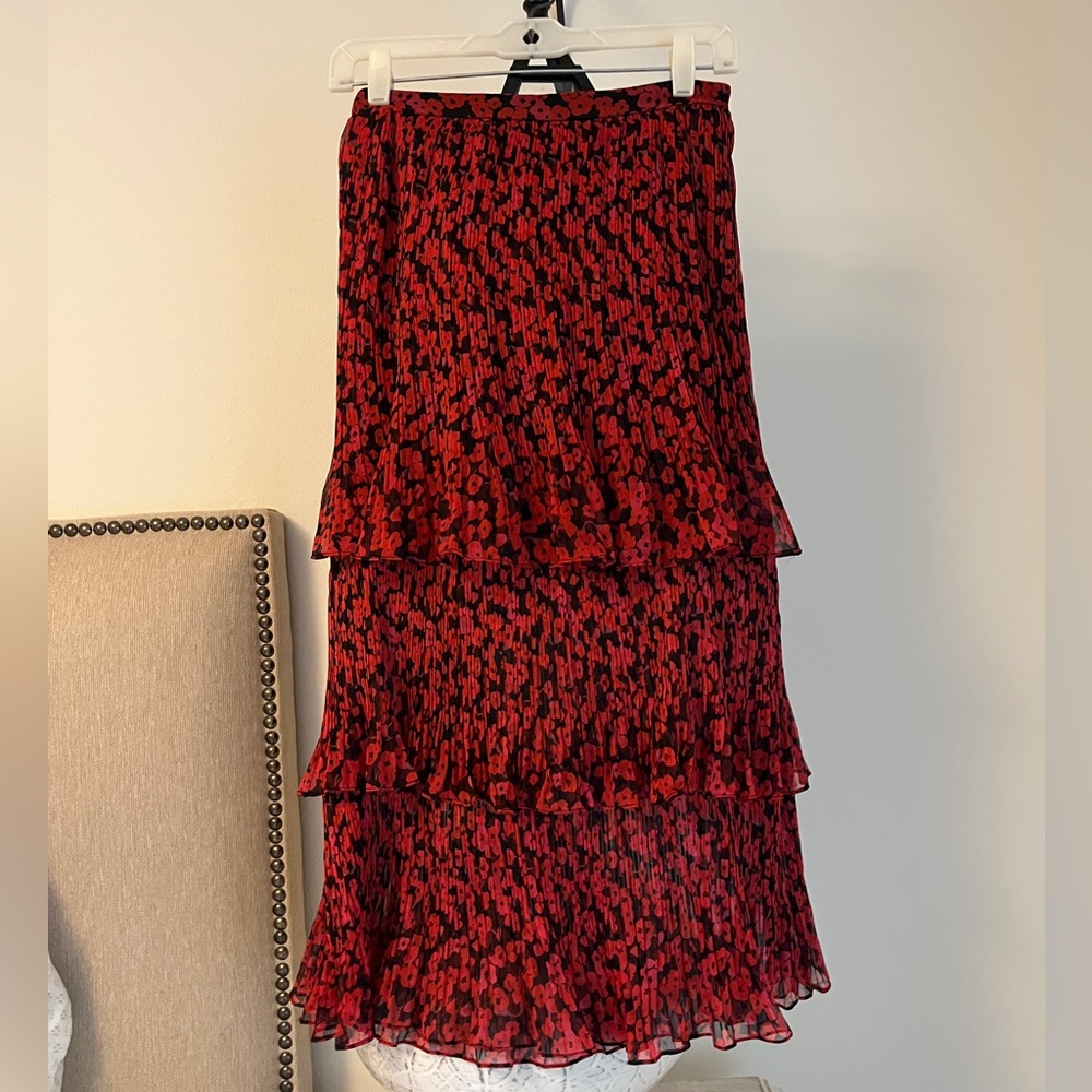 Anthropologie TP XS Floral Tiered Midi Skirt